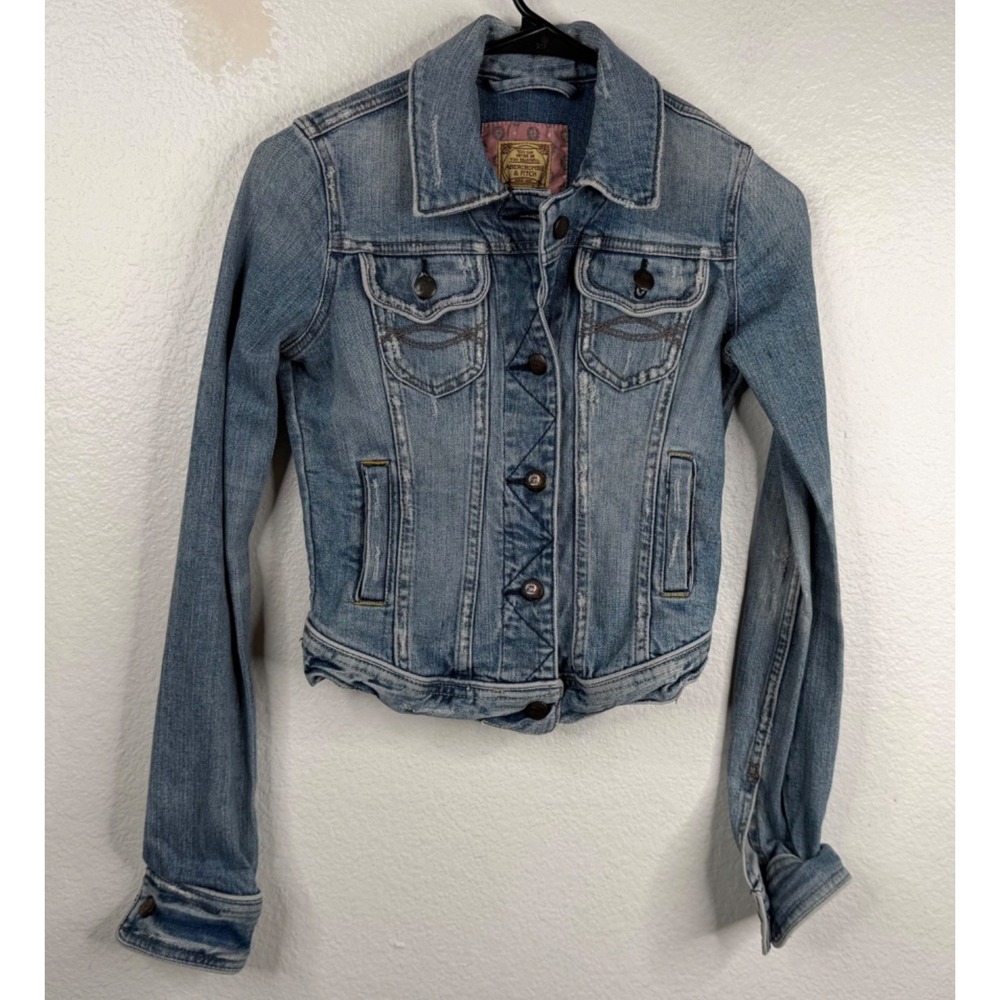 Vintage Abercrombie Fitch Denim Trucker Jacket Blue Sz XS Y2K 90's
